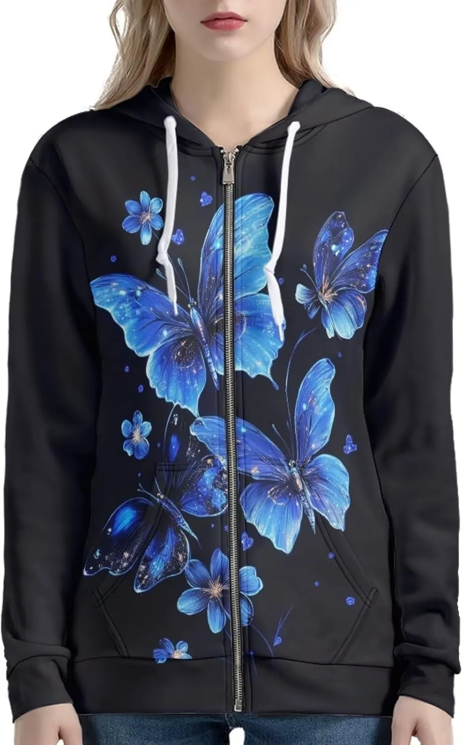 Women's Zip up Oversized Sweatshirts Long Sleeve Hooded Jacket Casual Zipper Tops with Pockets