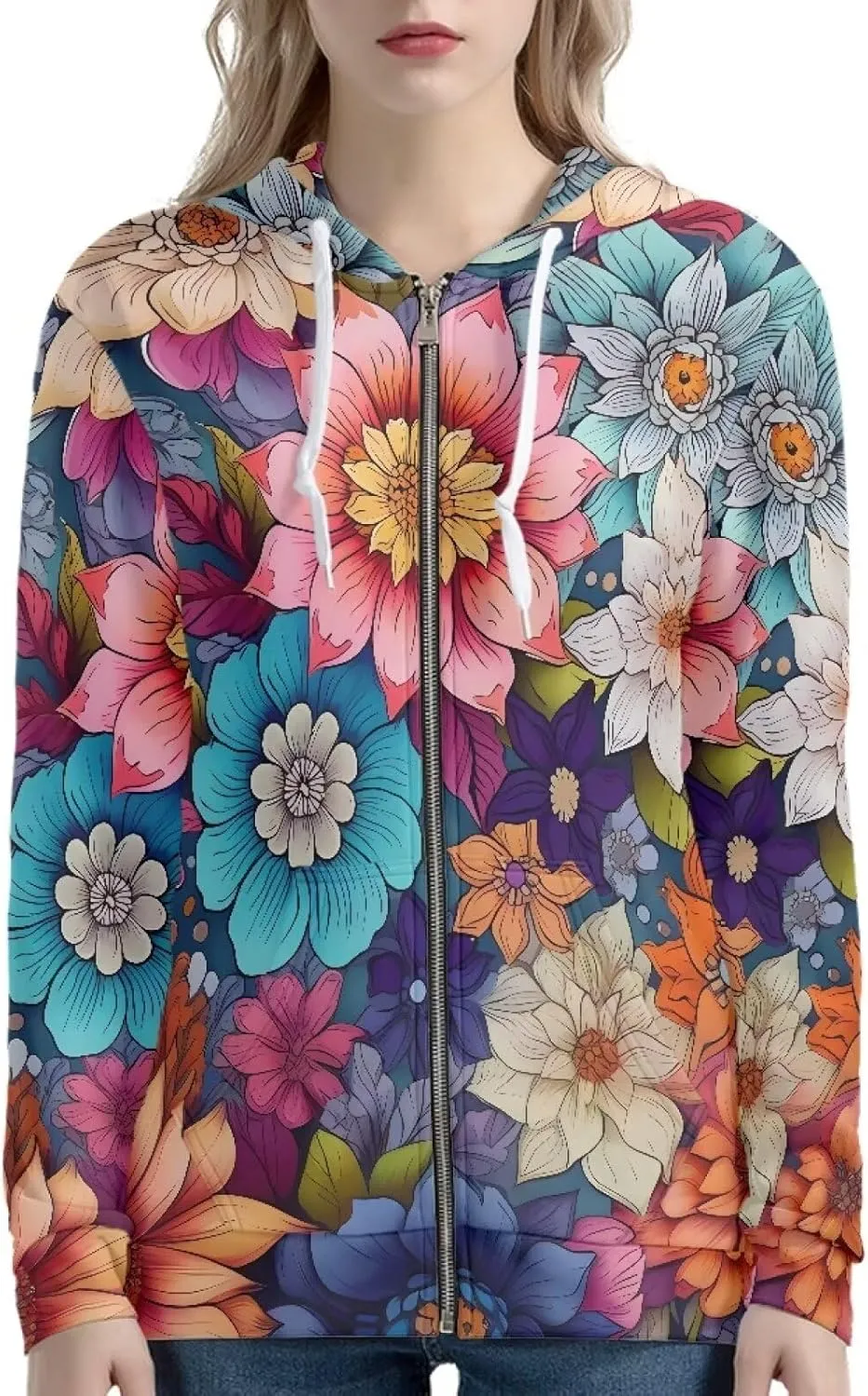 Women's Zip up Oversized Sweatshirts Long Sleeve Hooded Jacket Casual Zipper Tops with Pockets