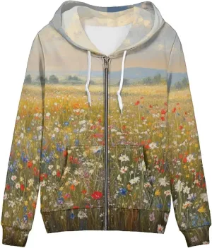 Women's Zip up Oversized Sweatshirts Long Sleeve Hooded Jacket Casual Zipper Tops with Pockets