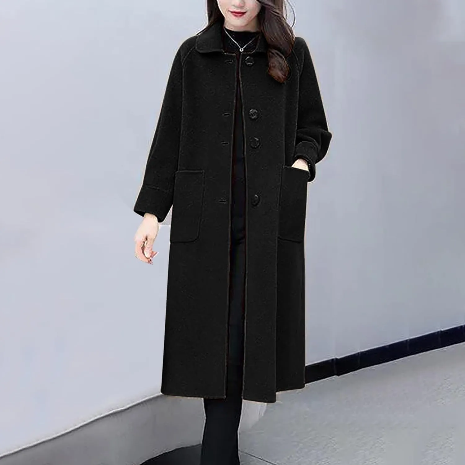 Wool Coats for Women Peacoat Single Breasted Trench Coats Casual Business Office Elegant Overcoat Open Front Cardigan