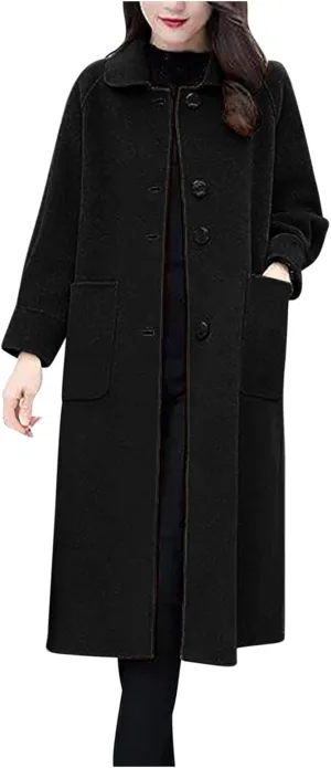 Wool Coats for Women Peacoat Single Breasted Trench Coats Casual Business Office Elegant Overcoat Open Front Cardigan
