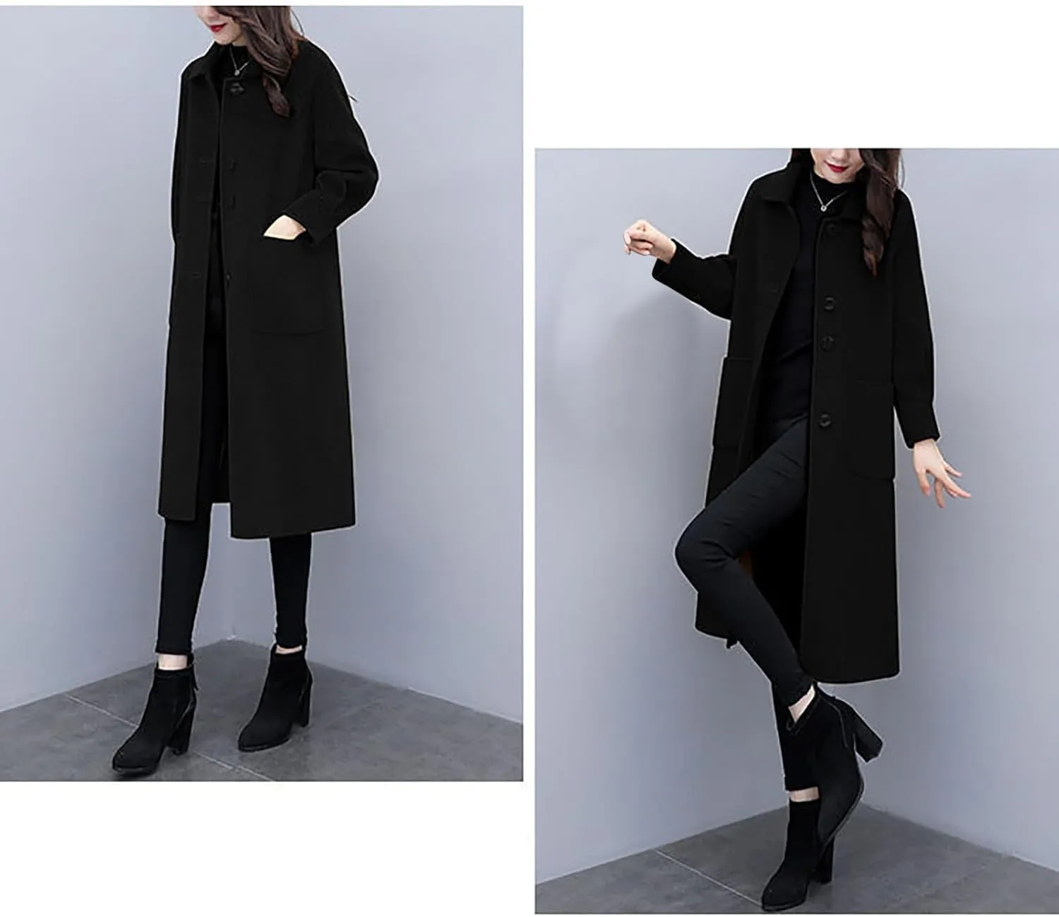 Wool Coats for Women Peacoat Single Breasted Trench Coats Casual Business Office Elegant Overcoat Open Front Cardigan