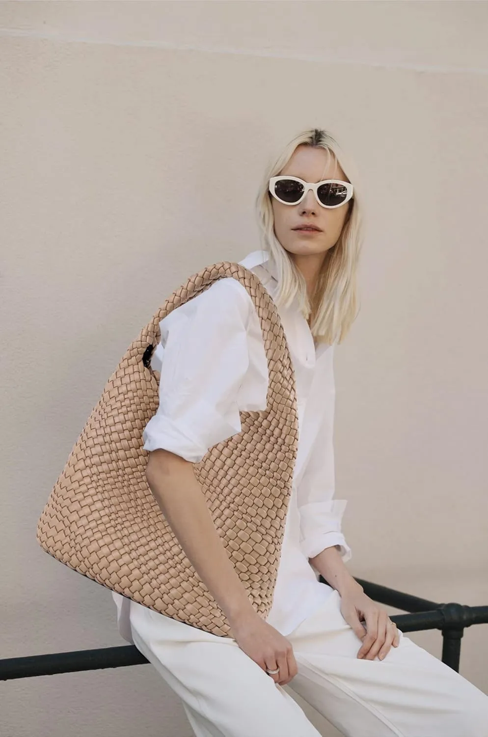 Woven Bag for Women, Vegan Leather Tote Bag Large Summer Beach Travel Handbag and Purse Retro Handmade Shoulder Bag