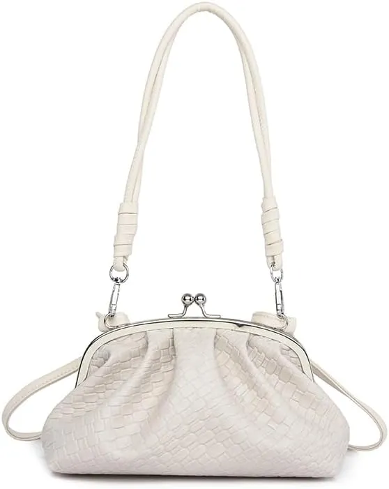 Woven Evening Bag Kiss Lock Clutch Purse for Women Crossbody Bag Vegan Leather Shoulder Purse Satchel Handbag