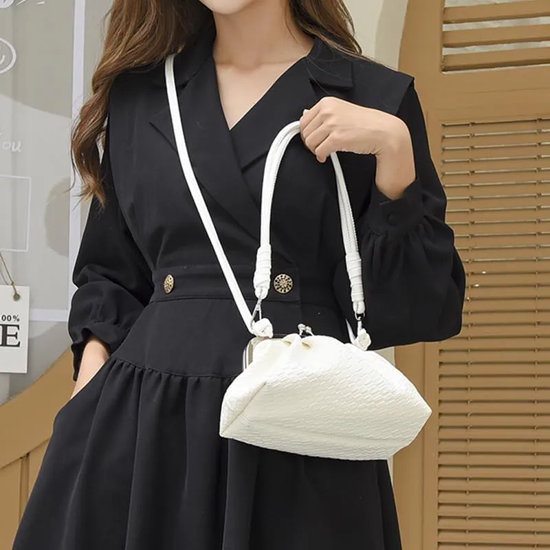 Woven Evening Bag Kiss Lock Clutch Purse for Women Crossbody Bag Vegan Leather Shoulder Purse Satchel Handbag