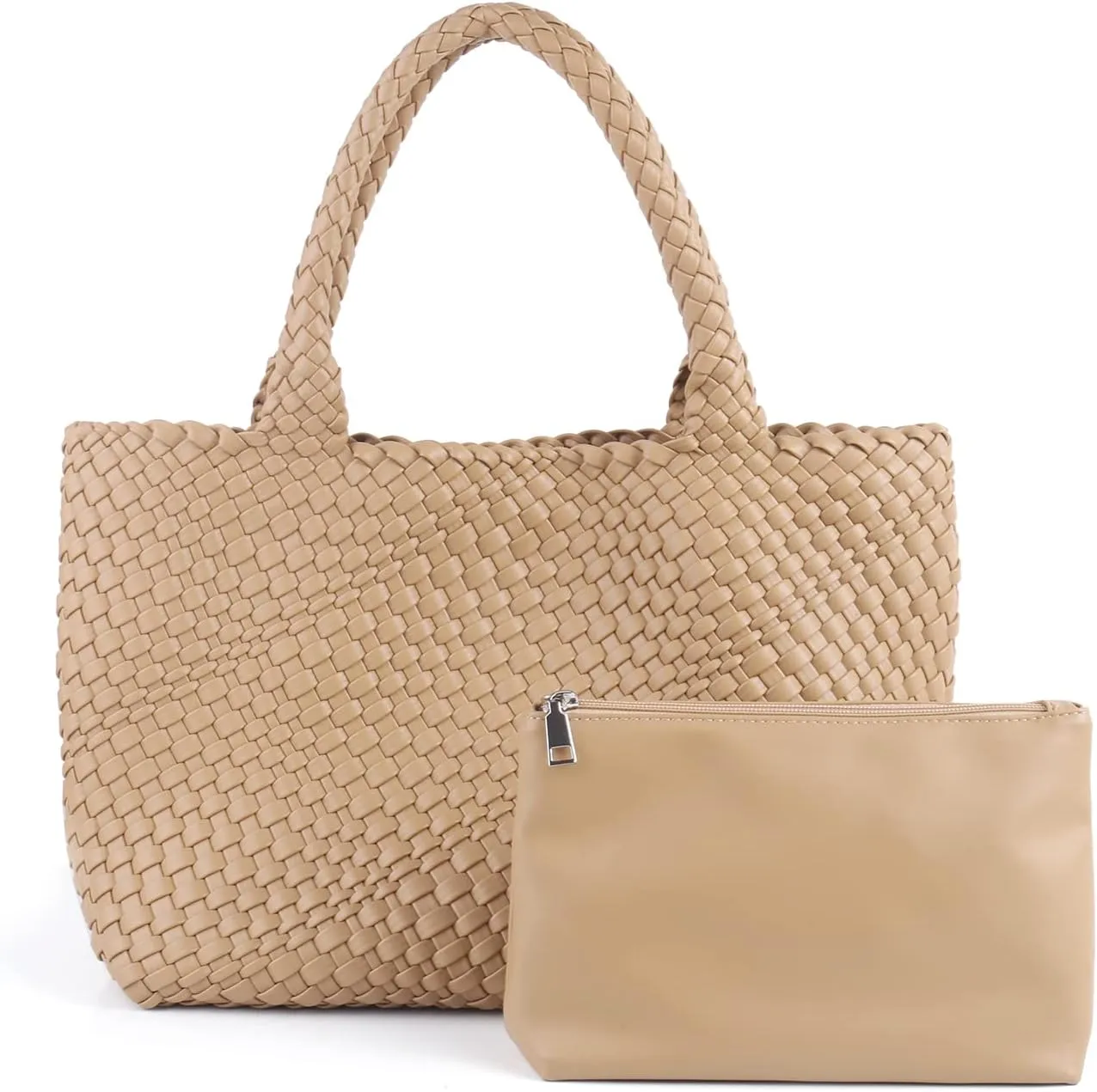 Woven Tote Bag for Women Vegan Leather Large Capacity Travel Handbag and Purse Foldable Retro Handmade Shoulder Bag