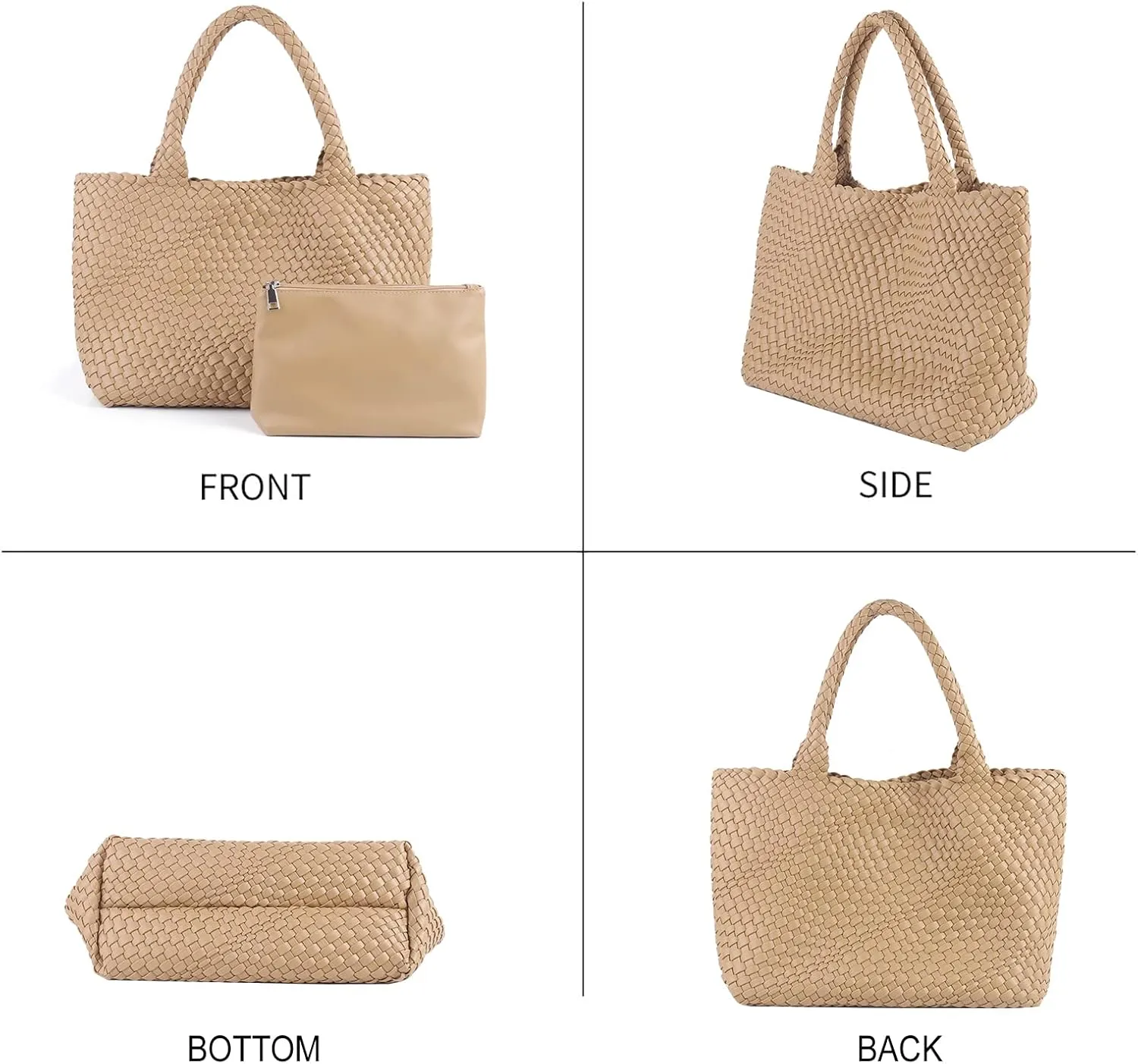Woven Tote Bag for Women Vegan Leather Large Capacity Travel Handbag and Purse Foldable Retro Handmade Shoulder Bag