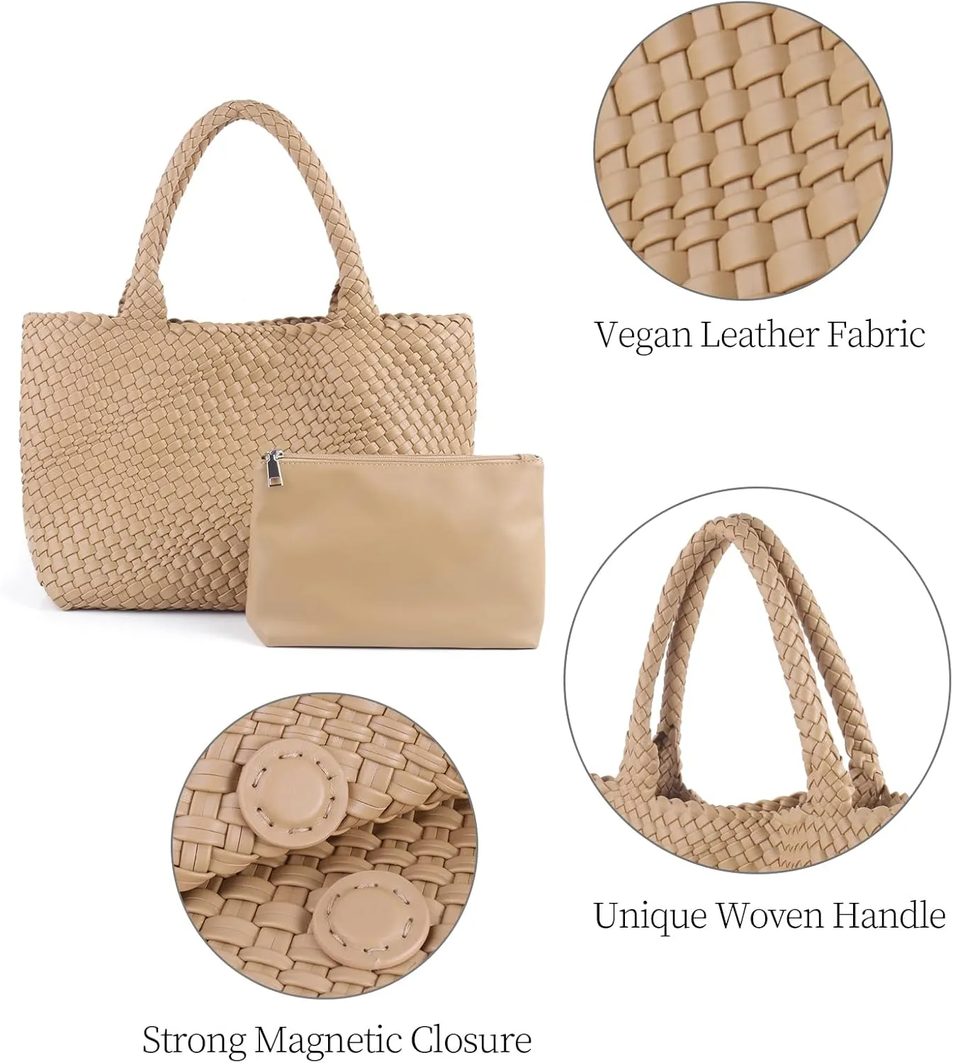 Woven Tote Bag for Women Vegan Leather Large Capacity Travel Handbag and Purse Foldable Retro Handmade Shoulder Bag