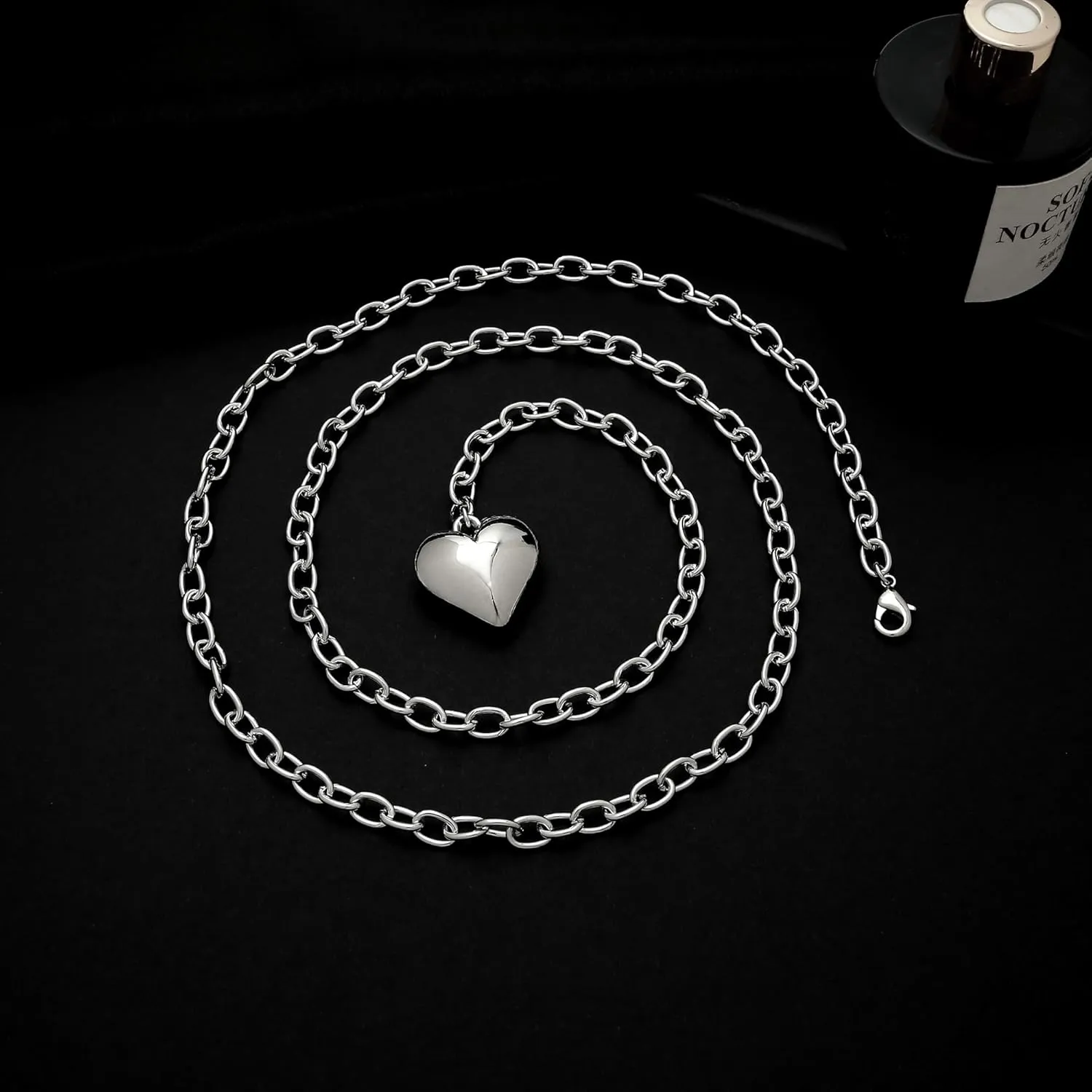 WOWORAMA Gold Chunky Chain Necklace for Women Puffy Heart Pendant Necklace White Gold Thick Chunky Chain Link Necklaces Heart Coin Choker Necklace
