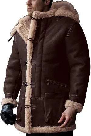 XIAXOGOOL Winter Coat For Men Big And Tall Faux Suede Fur Jacket Lapel Heavyweight Thicken Thermal Sherpa Lined Overcoat