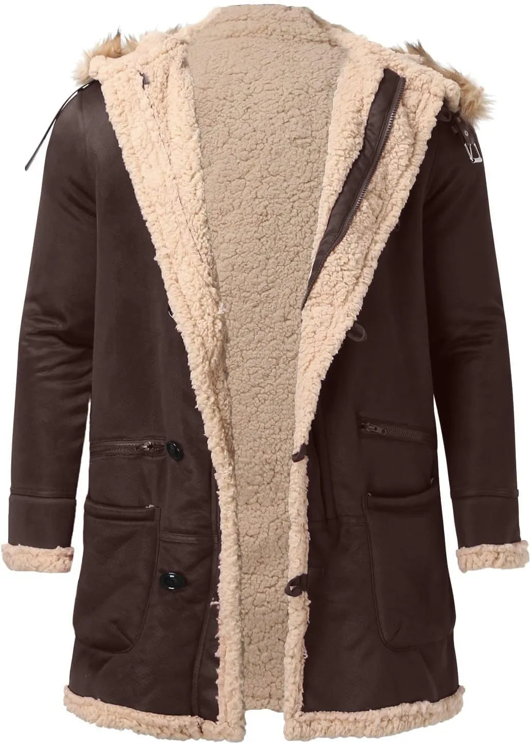 XIAXOGOOL Winter Coat For Men Big And Tall Faux Suede Fur Jacket Lapel Heavyweight Thicken Thermal Sherpa Lined Overcoat