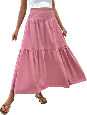 XOWRTE Women's Lace Cotton Linen Skirt Waist A Line Beach Flowy Long Skirts Skirt Cover Ups for Swimwear Women