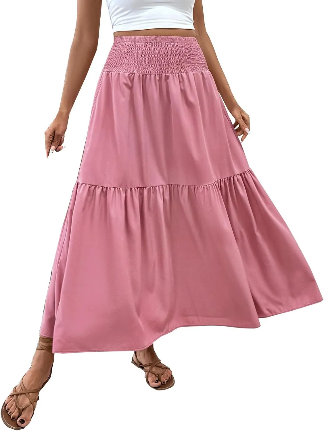XOWRTE Women's Lace Cotton Linen Skirt Waist A Line Beach Flowy Long Skirts Skirt Cover Ups for Swimwear Women