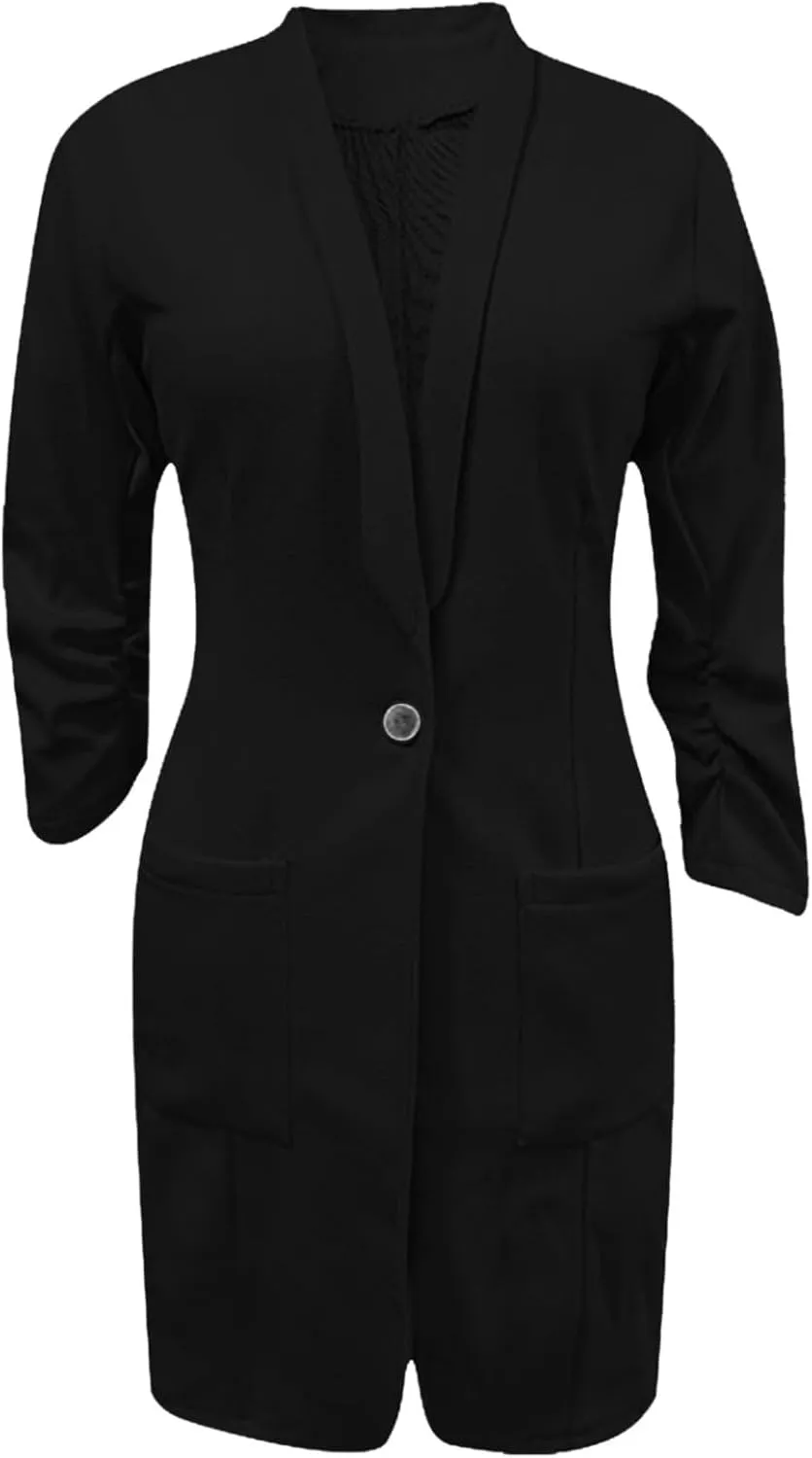 XUNRYAN Women's Blazer Business Casual Jackets Lapel One Button Mid Long Trench Coat Fashion Outwear Pockets Spring Clothes