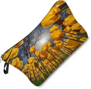 Yellow Tulip Makeup Bag Floral Tulip Small Organizer Zipper Pouch Yellow Tulip Cosmetic Bag Present for Tulip Lovers Women Friends