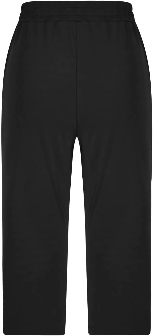 YUHGODO Trendy Side Buttons Capri Pants Women Baggy Elastic Waist Roll up Leg Comfort Trousers with Pockets High Waisted
