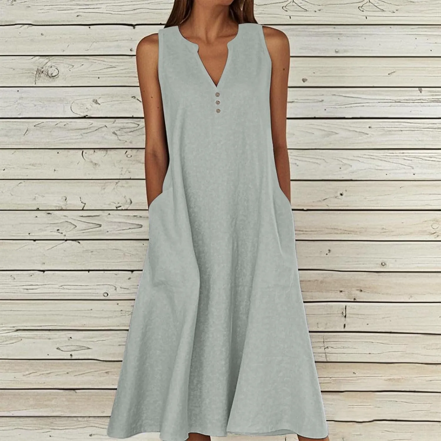 ZDRZK Summer Dresses for Women 2025 Casual Sleeveless Cotton Linen Sundresses Flowy Beach Vacation Dress with Pockets