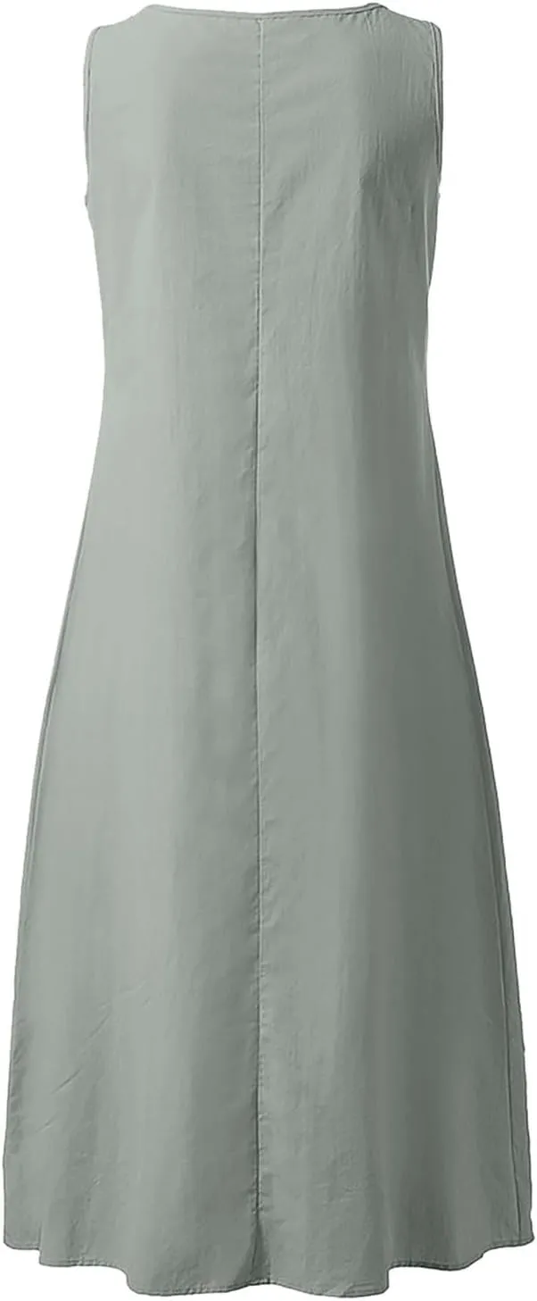 ZDRZK Summer Dresses for Women 2025 Casual Sleeveless Cotton Linen Sundresses Flowy Beach Vacation Dress with Pockets