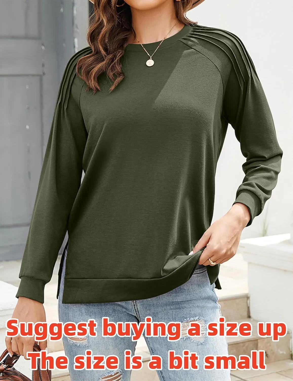 Zeagoo Tunic Tops for Women 2025 Spring Long Sleeve Shirts Dressy Casual Crewneck Pleated Cute Tops Side Split Sweatshirts