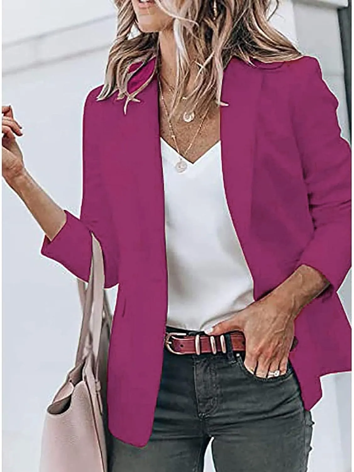 ZEFOTIM Blazer for Women 2024 Casual Oversized Fitted Lapel with Pockets Jacket Long Fashion Trendy Coat