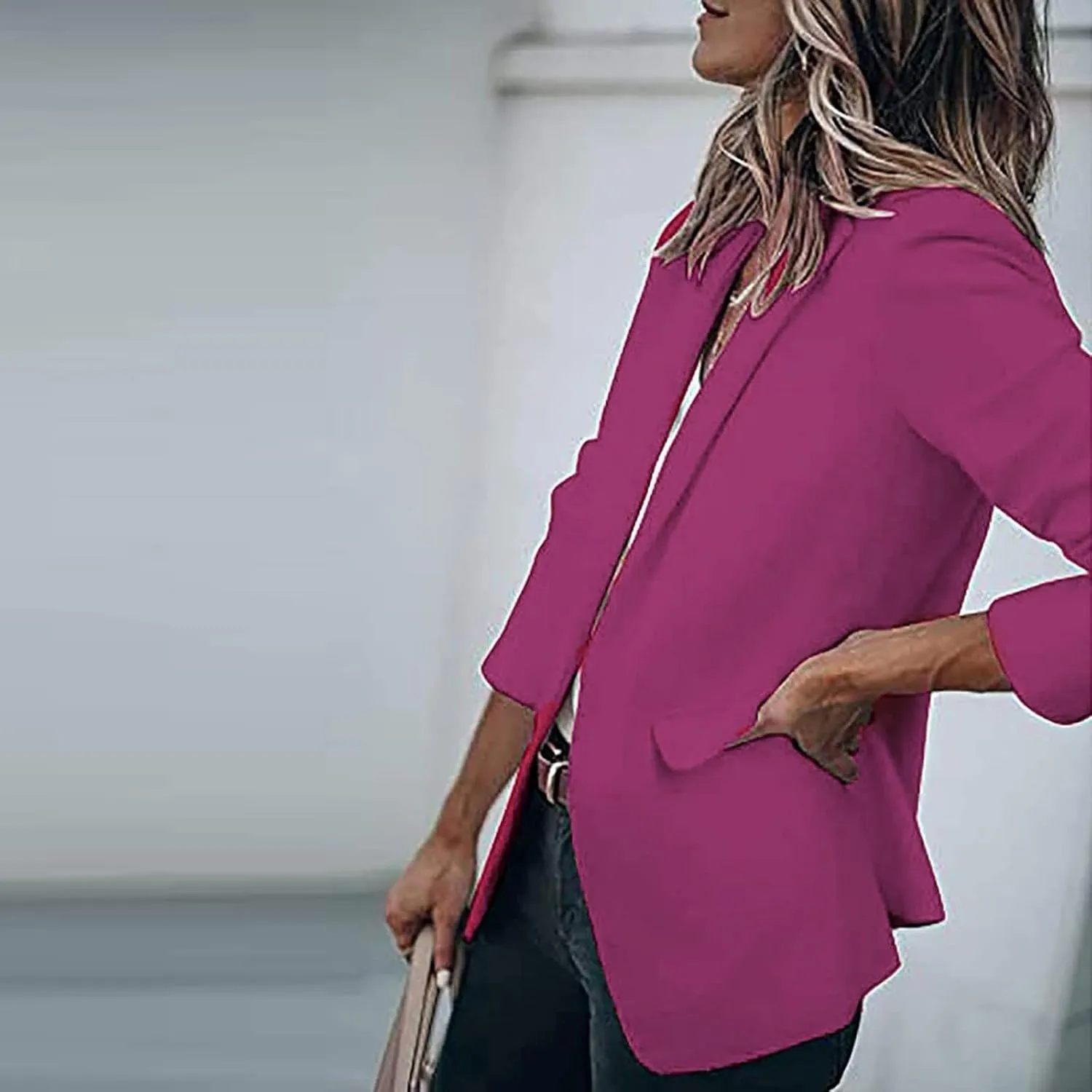 ZEFOTIM Blazer for Women 2024 Casual Oversized Fitted Lapel with Pockets Jacket Long Fashion Trendy Coat