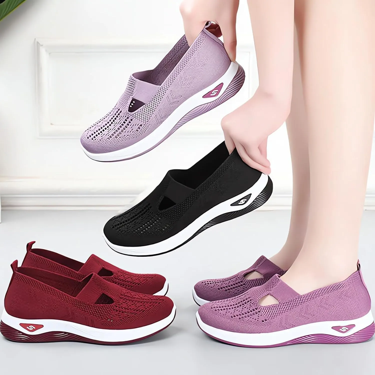 ZWRXW Women's Walking Shoes Orthopedic Breathable Soft Slip On Casual Mesh-Comfortable Tennis Workout Sneakers Non Slip Lightweight Casual Breathable Tennis Shoes Work Shopping Travel